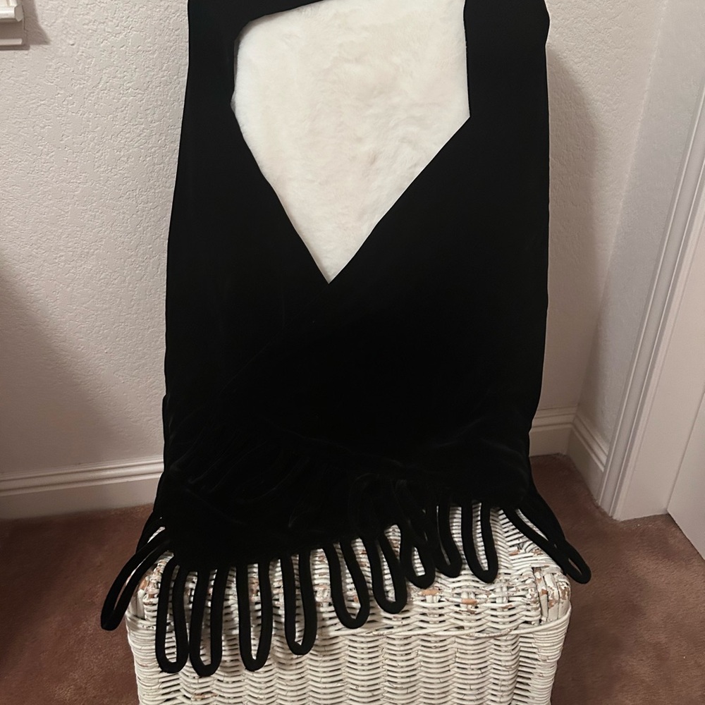 Vintage 1950’s Elegant Black Velvet Fringe Shawl